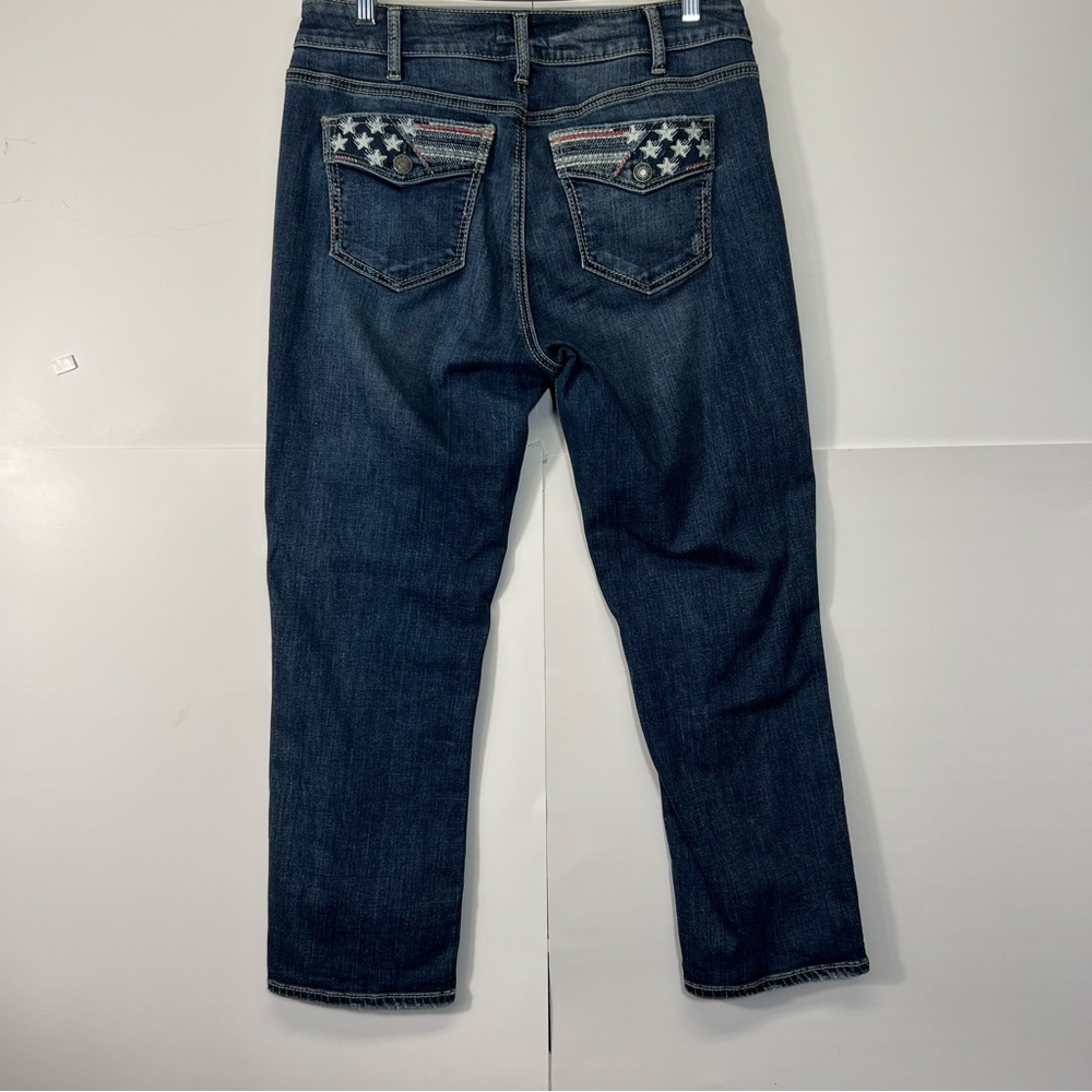 Suki Mid Rise Americana Capri Silver Jeans 32 Suki American Flag Embroidered - Picture 11 of 16